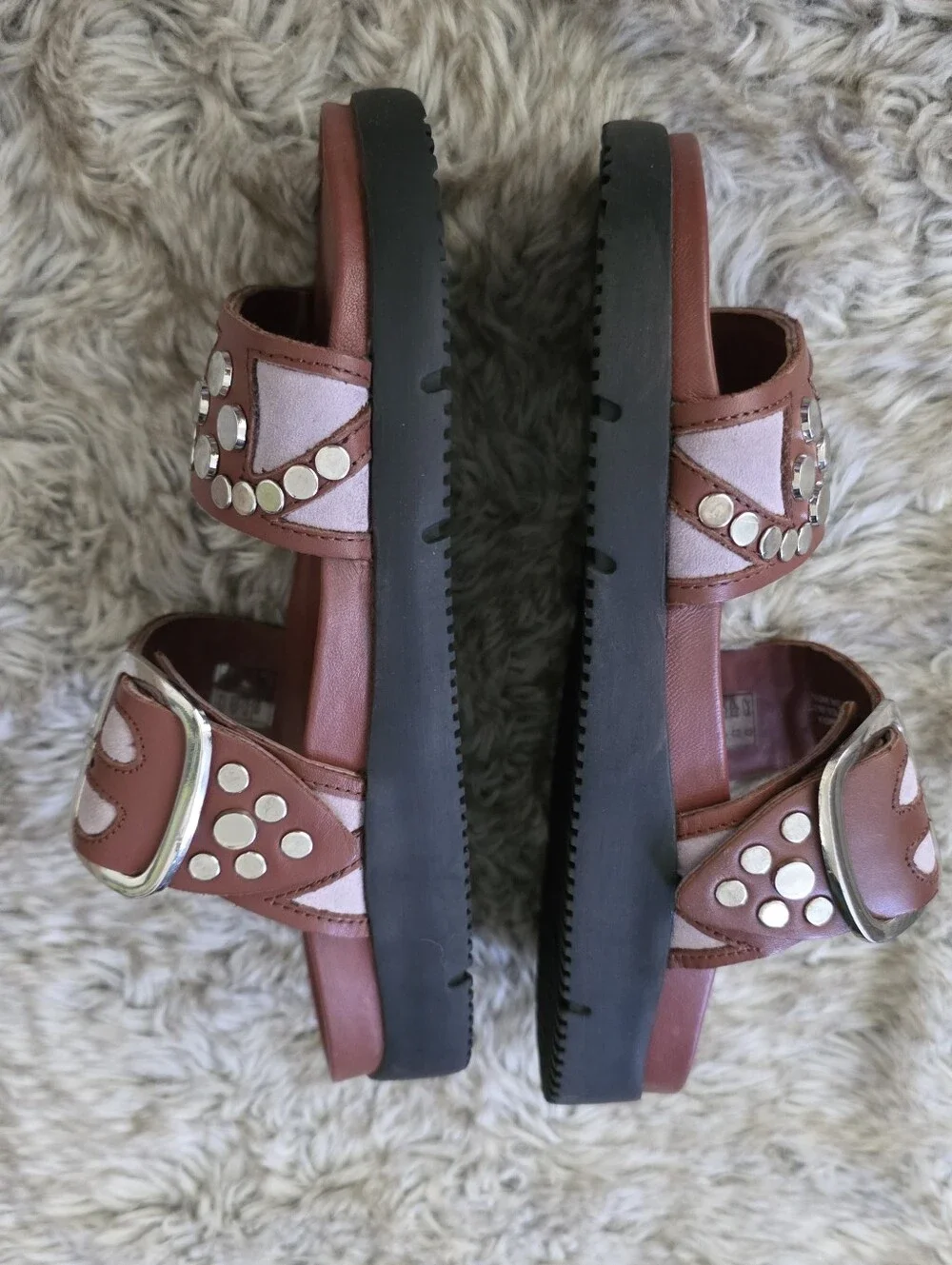 Free People Revelry Studded Double Strap Slide Sandals Rust/Lavender Women's 6.5
